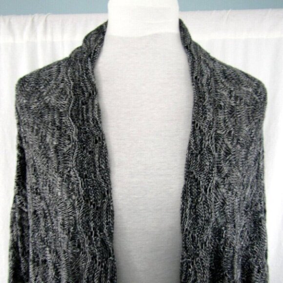 Chicos Gray Heather Cardigan Sweater Womens Size M 1 Sharkbite Hem Open Weave - Picture 2 of 11